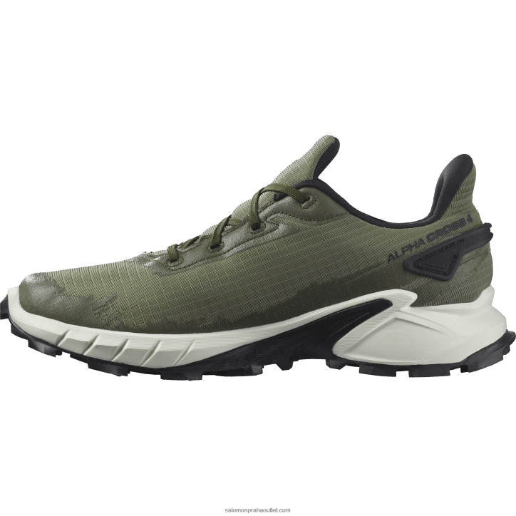 Salomon sytě lišejníkově zelená/vanilkový led/olivová noc pánské trailové běžecké boty - alphacross 4 gore-tex 28B61476