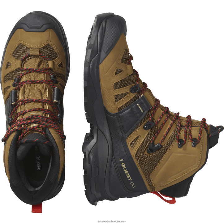 Salomon gumová/černá/ohnivá červená pánské kožené turistické boty - quest 4 goretex 28B64