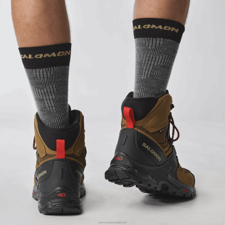 Salomon gumová/černá/ohnivá červená pánské kožené turistické boty - quest 4 goretex 28B64