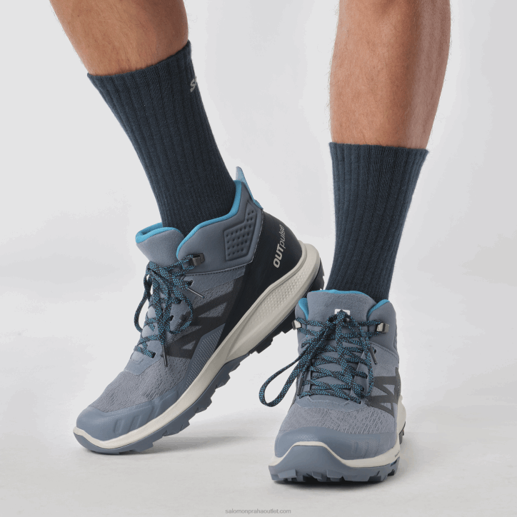 Salomon čínská modrá/uhlík/měsíční kámen pánské turistické boty - outpulse mid gore-tex 28B632