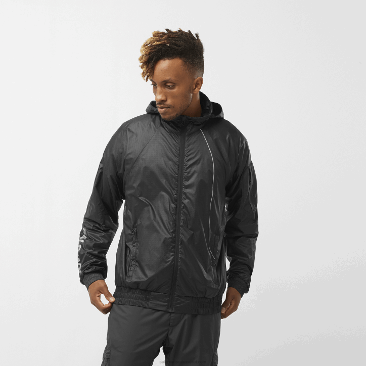 Salomon Tmavě černá pánská větrná bunda s kapucí - equipe 28B61086