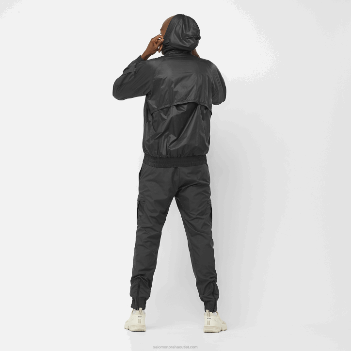 Salomon Tmavě černá pánská větrná bunda s kapucí - equipe 28B61086