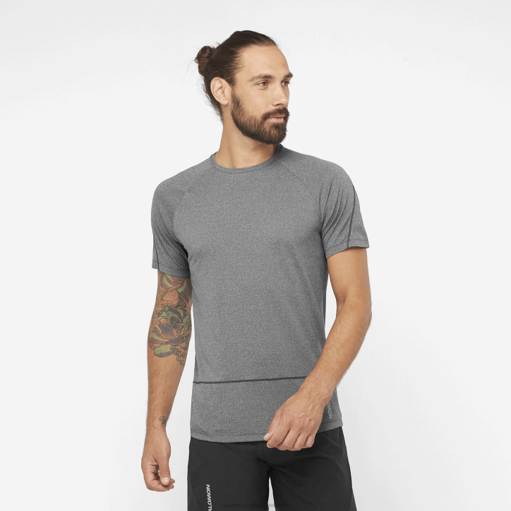 Salomon sytě černá/vřes pánské tričko s krátkým rukávem - cross run 28B6232