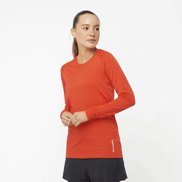 Salomon ohnivě červená dámské tričko s dlouhým rukávem - sense aero bezešvé 28B6909